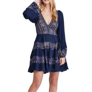 NWOT Free People My Love Mini Dress Indigo Combo Size S